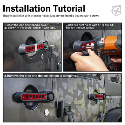 Xprite - Juego de 5 piezas de insertos de aluminio cepillado para manija de puerta lateral y molduras de cubierta compatibles con Jeep Wrangler JK JKU Unlimited Sahara Rubicon 4 puertas, duradero,