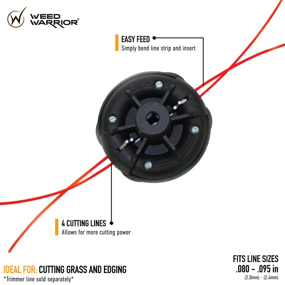 WEED WARRIOR Cabezal de recortadora universal negro para tareas duraderas, recortes, bordes y malas hierbas, funciona con gas