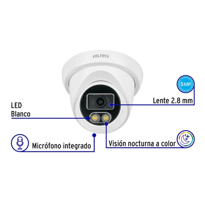 Volteck CTV-51A, Cámara Tipo Domo 5MP Lente 2.8mm con Micrófono