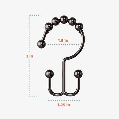 Zenna Home - Anillos de Ducha de Metal de Doble Deslizamiento, Bronce aceitado, Juego de 12 Anillos de Ducha Resistentes al óxido con Deslizamiento Suave para Cortinas de Ducha y Forros