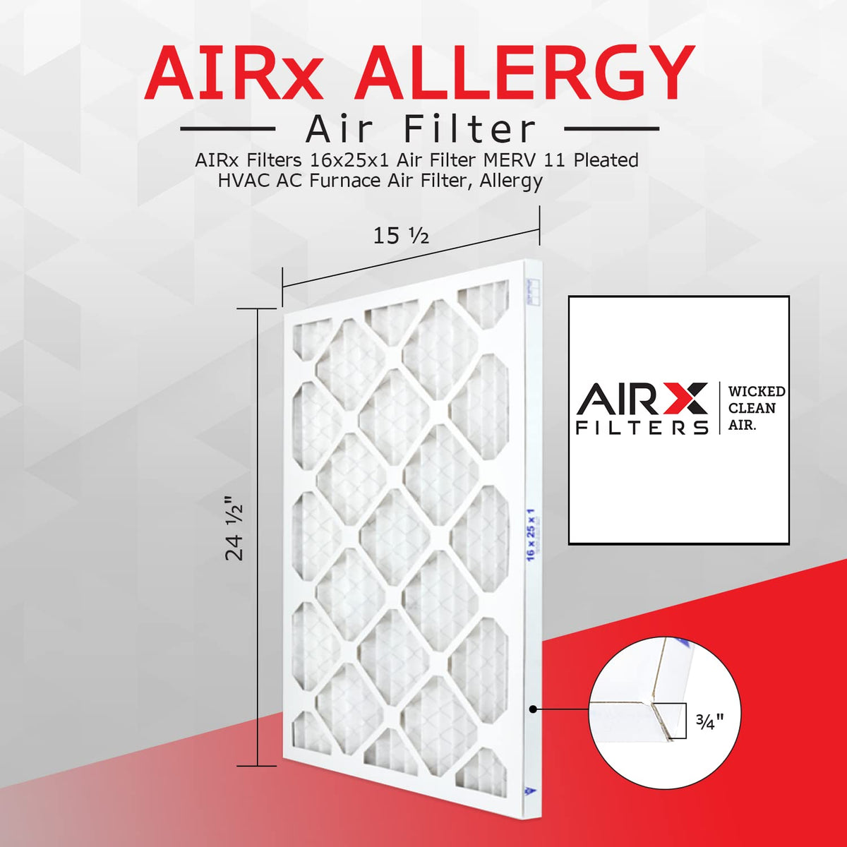 AiRx ALLERGY-162501-6 Best for Allergy Protection Air Filters MERV 11 Air Filters, AC Filter, Furnace Filter, HVAC Filter Energy Efficient, Box of 6
