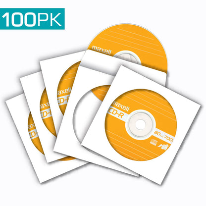 Maxell 190133 Heavy-Duty Paper with Clear Plastic Window CD & Dvd Sleeves White 100 Pack (Paper) for 12cm Formats
