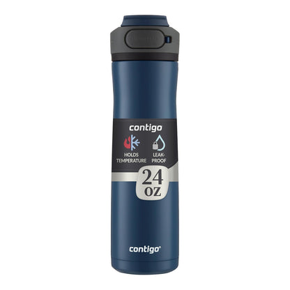 Contigo Botella de Agua Acero Inoxidable 710 ML Azul Gloss Antiderrames Cortland Chill 2.0 Boquilla Protegida con Asa