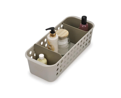 Joseph Joseph EasyStore - Organizador de cesta de almacenamiento para artículos esenciales de baño con maceta móvil y divisor, color crudo