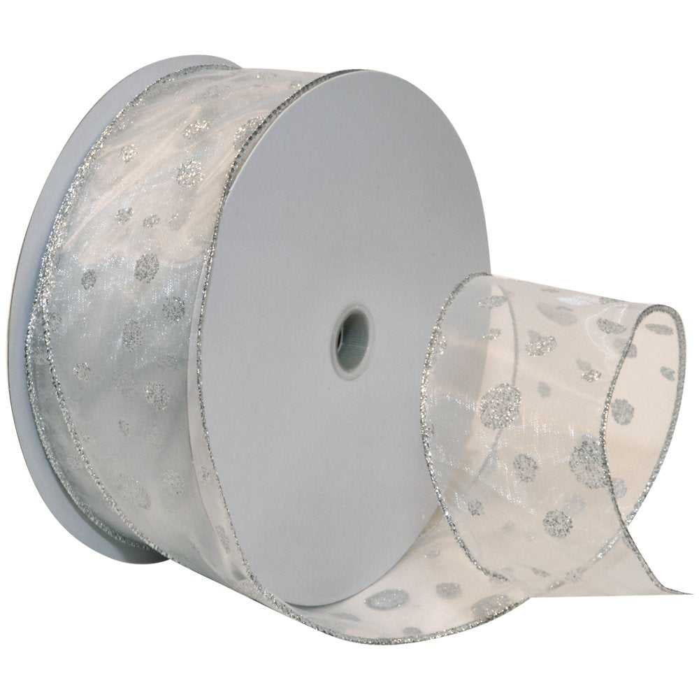 Morex - Cinta de purpurina con diseño de lunares con purpurina, carrete de 2-1/2 pulgadas por 50 yardas, color plateado - 2.5" x 50-Yd - Plateado - plateado