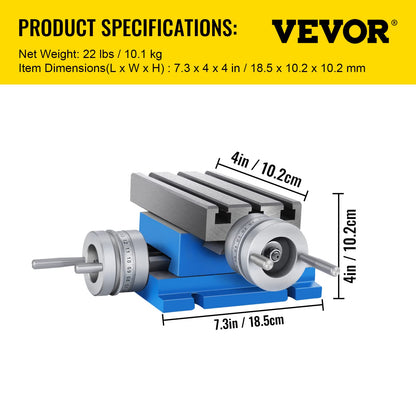 VEVOR Mesa de trabajo de fresado – Mesa de trabajo de 7.3 x 4 pulgadas – Fresadora de mesa deslizante compuesta para todos los soportes de taladro, fresadora de banco (7.3 x 4 pulgadas)