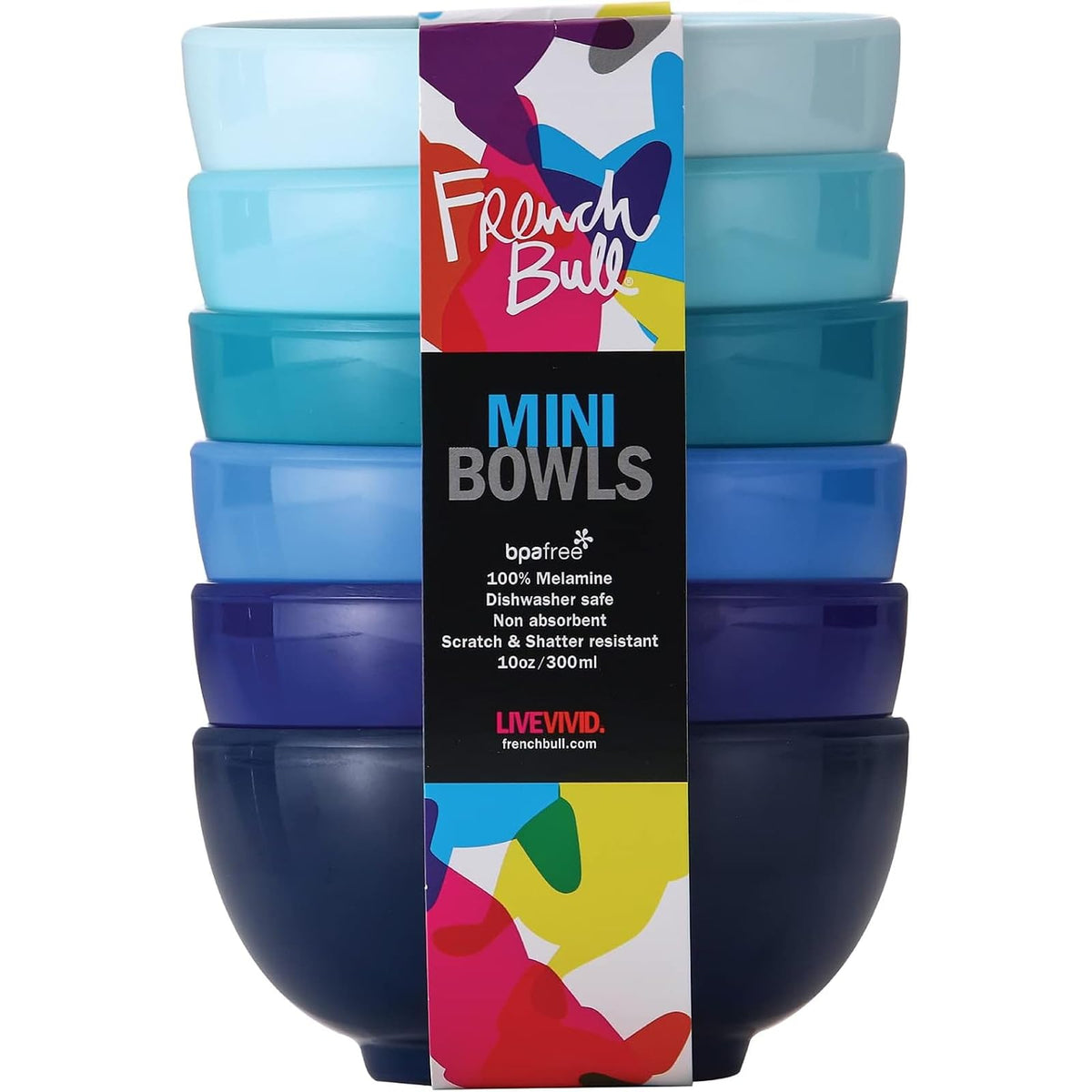 French Bull Mini Cuencos de Melamina para Servir 300 ml - 4" Mini Bowls set of 6 - tono azul