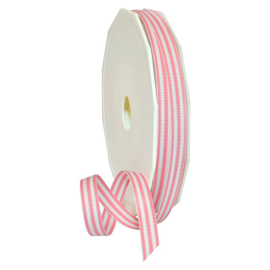 Morex Ribbon - Cinta decorativa de poliéster de grogrén a rayas, 18.2 m, Rosado, 3/8 in, 1