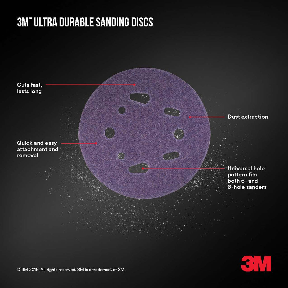 3M Discos de lijado de energía ultra duraderos de 5 pulgadas, orificio universal, grano 220, paquete de 10