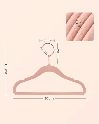 SONGMICS Perchas Infantiles, Juego de 50, Perchas de Terciopelo con Ganchos, Antideslizantes, para Ropa, Rosado Claro MCRF027P01