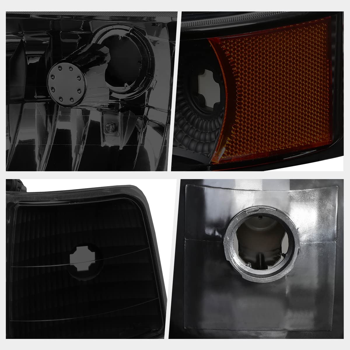 PM PERFORMOTOR - Par de Faros Delanteros de Repuesto Color Negro Ahumado Compatible con 92-96 Bronco F150 F250 F350, PMHL-F150-9296-6P-OH-BSA