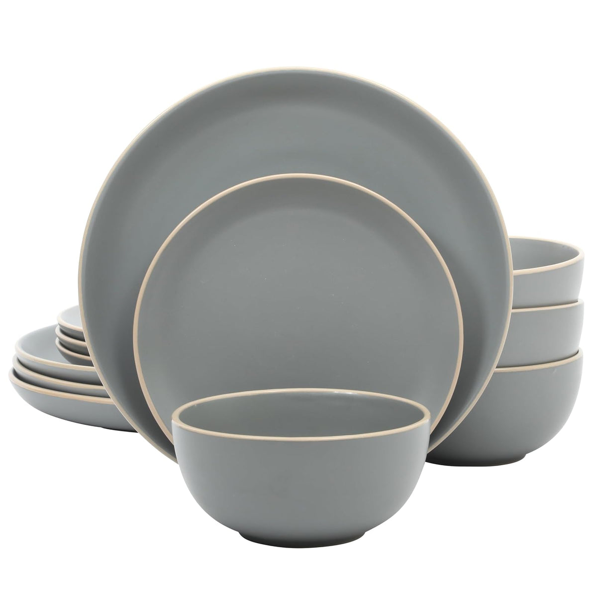 Gibson Home Vajilla Rockaway de Cerámica, Servicio para 4 (12 Piezas) - Gris mate