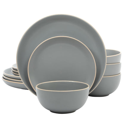 Gibson Home Vajilla Rockaway de Cerámica, Servicio para 4 (12 Piezas) - Gris mate