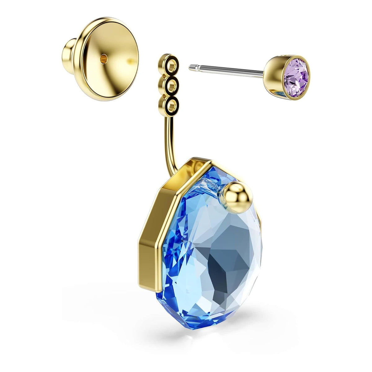 Swarovski Gema - Chaquetas para arete, color azul, baño dorado