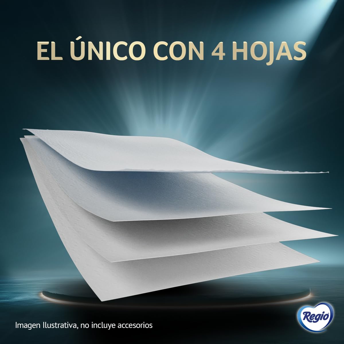 Regio Just 1 Papel Higiénico, Con Hojas Cuádruples 50% Mas Gruesas, Centro Suave, 12 Rollos
