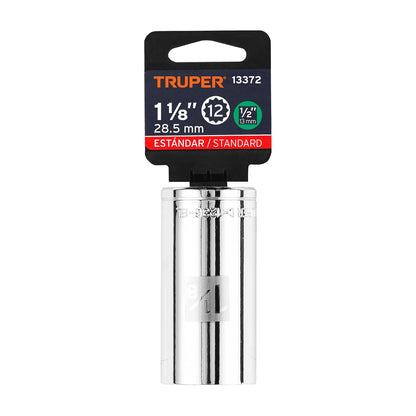 Truper D-1236-EL, Dado de 12 puntas, largo, cuadro 1/2" de 1-1/8"