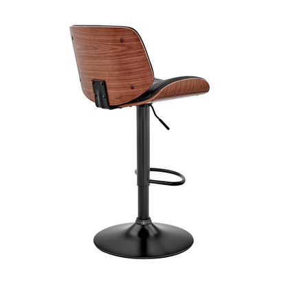 Armen Living Brock - Taburete de Bar Ajustable de Piel sintética y Madera de Nogal con Base Negra
