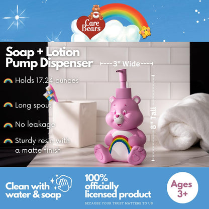 Care Bears Cheer Bear - Dispensador de jabón y loción/desinfectante de Manos de Resina, 10 onzas, día de San Valentín (Producto con Licencia Oficial) de Franco Collectibles
