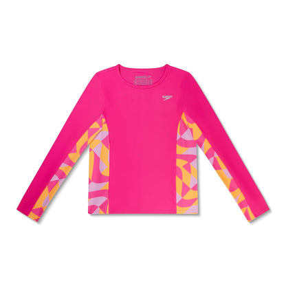 Speedo Camiseta de natación UV de Manga Larga para niña - Geo en rodajas - G