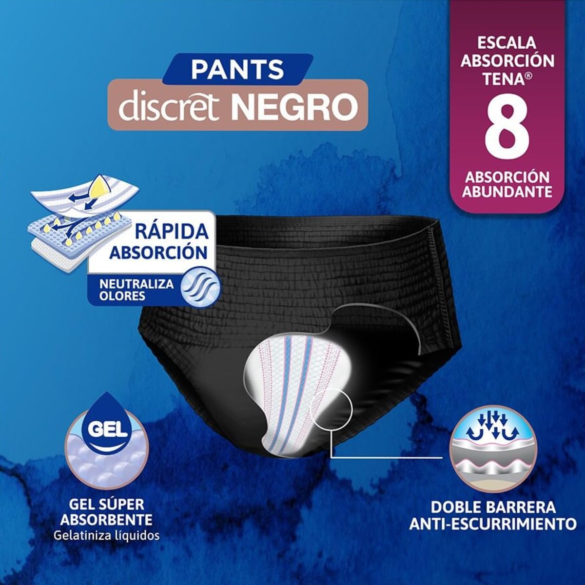 TENA Pants Discret Negro Talla G, Ropa interior desechable, 13 piezas