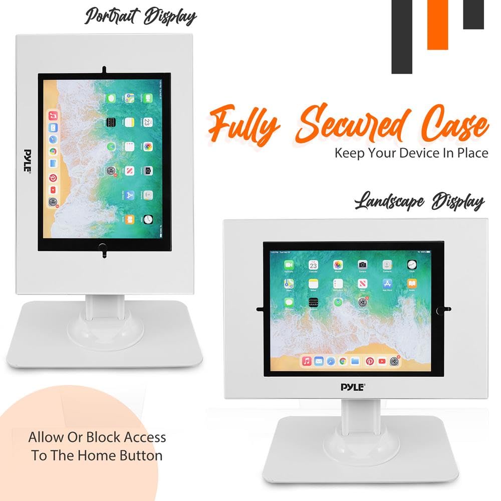 Pyle Soporte de Seguridad Antirrobo para Tableta, Montaje en Mesa para iPad y Tablet, Soporte Kiosco con Cerradura y Llave, Rotación de 90°, Inclinación de 75°, iPad, iPad Air, Pro, Galaxy