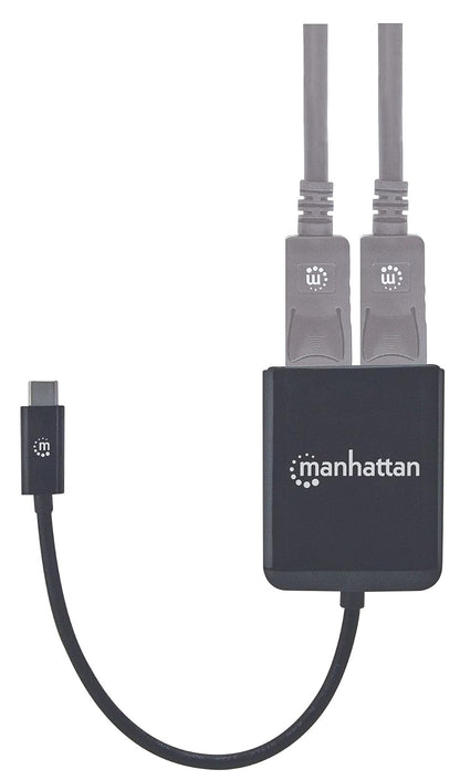 MANHATTAN Cable Adaptador USB-C a Dual DisplayPort 1.2, 4K@30Hz, 19.5cm, Macho a Hembra, USB-C a 2X DisplayPorts, MST Hub, Espejo, Negro, garantía de Tres años, ampolla