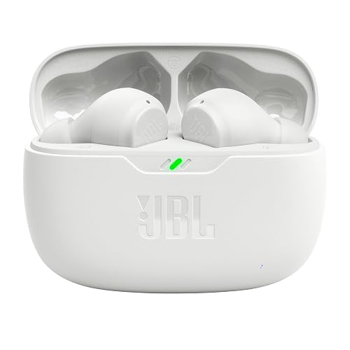 JBL Vibe Beam Audífonos Inalámbricos Bluetooth, Drivers 8mm, Reproducción 32 Horas, Resistentes al Agua y al Polvo IP56 - Blanco