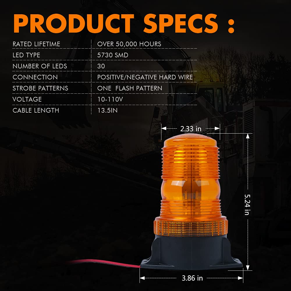 Xprite 30 LED Ámbar Luz Estroboscópica de Baliza para Montacargas Luces Intermitentes de Advertencia de Seguridad para Cortacésped de 10-110V, ATV, Camiones, Tractor, Carritos de Golf, UTV, Autos