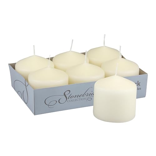 Stonebriar - Vela de Pilar, Paquete de 6, 3x3 Pulgadas, 18 Horas, Sin Perfume, Cera de Marfil