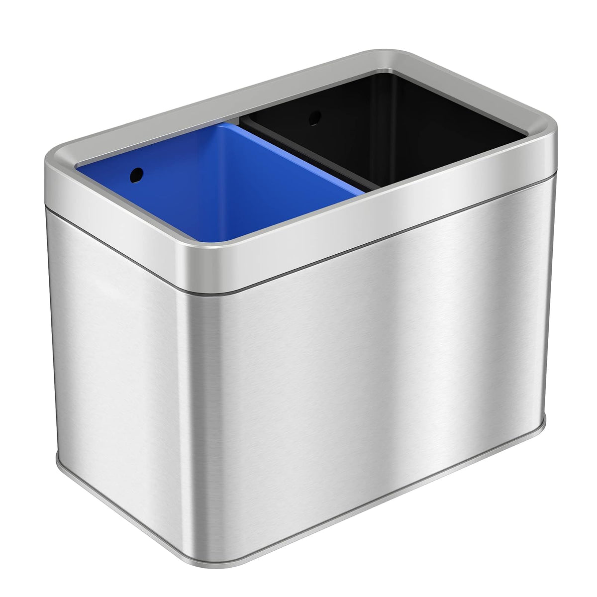 iTouchless - cubeta de basura de acero inoxidable de 20 litros (5.3 galones), con doble compartimiento para basura y contenedor de reciclaje, papelera de acero inoxidable de 20 litros