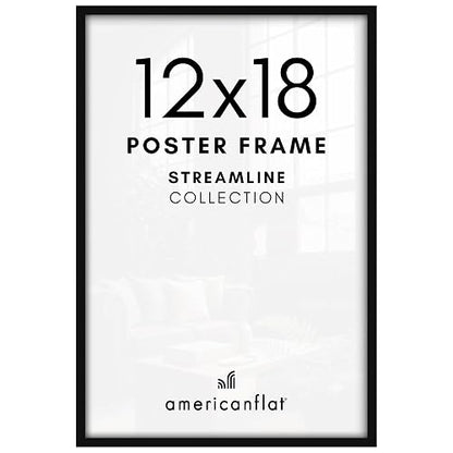 Americanflat Marco de fotos fino de 12 x 18 pulgadas en negro con plexiglás pulido, formatos horizontales y verticales para pared