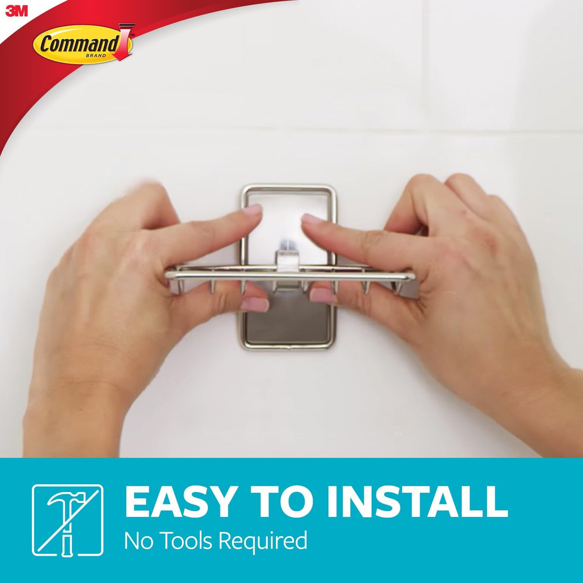 Command - Jabonera para Ducha, baño Colgante sin daños, Soporte para jabón sin Herramientas, 1 jabonera de níquel Satinado y 2 Tiras Resistentes al Agua