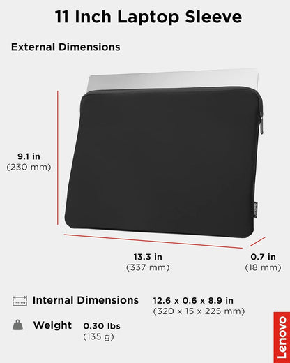 Lenovo Basic - Funda para portátil de 11 Pulgadas, Compatible con MacBook Air/Pro, Material de Neopreno, Forro Polar Suave, Apertura Superior con Cierre, Color Negro