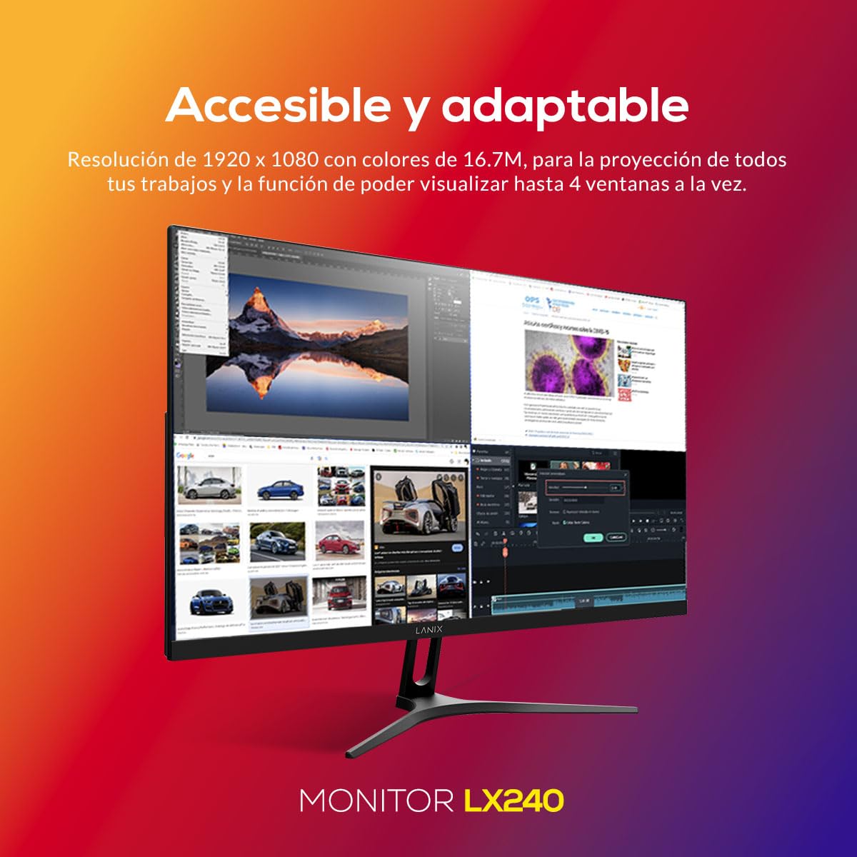 Lanix LX240 Monitor, 23.8 Pulgadas, 1920x1080 Full HD, Panel VA, HDMI, VESA, LED