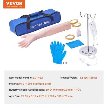 VEVOR Kit de Práctica de Flebotomía Venipuntura de Látex 12 Pcs Modelo Avanzado de Punción Venosa del Brazo 55x11x8cm Kit de Brazo de Práctica Intravenoso para Médico Aprendiz de Inyección Intravenosa