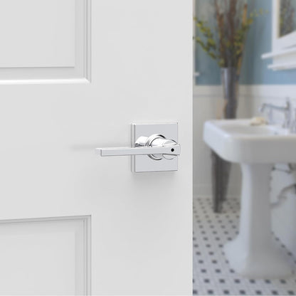 Kwikset Casey - Manija de puerta interior de privacidad con cerradura, palanca de puerta para baño y recámara, cerradura giratoria reversible de cromo pulido sin llave