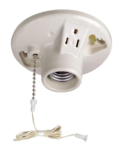 Leviton 09726-00C Portalámpara de Porcelana para Foco Incandescente, con Cadena, color Blanco