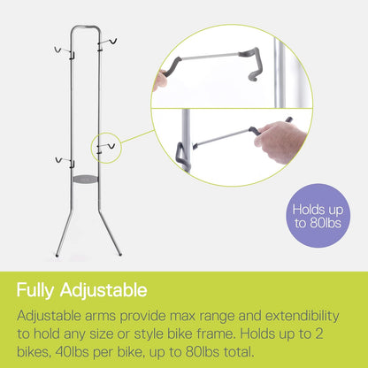 Delta Cycle Double Bike Leaning Floor Stand, Tool-Free Adjustable Bike Floor Rack for Mountain, Fat Tire, Road Bikes, Freestanding Bike Stand for Garage Parking