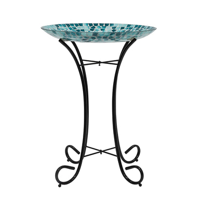 Alpine Corporation 24" Tall Outdoor Mosaic Dragonfly Glass Birdbath Bowl with Metal Stand