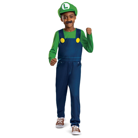 Disguise Luigi Disfraz elevado, disfraz oficial de Nintendo Super Mario Luigi con sombrero y bigote para niños, talla infantil (10-12)