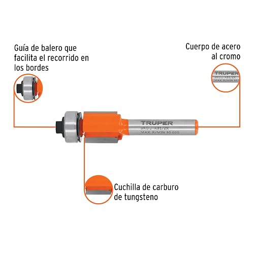 Truper BROU-RB1/2X, Broca para router, corte recto con balero, 1/2"