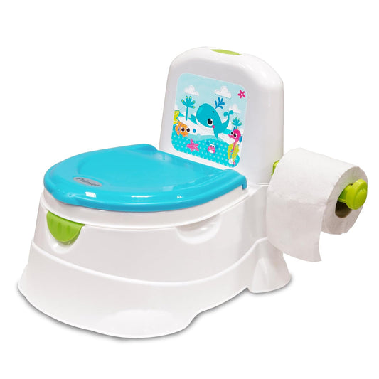 PRINSEL | Nica Entrenadora | Bañito Entrenador para Bebé | Trend - Unisex | Blanco/Azul | De 18 a 36 Meses, Con Portarollo | Artículos para Bebés
