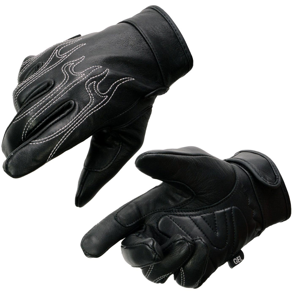 Milwaukee Leather SH820 - Guantes de mano de cruising de piel negra con palma de gel para hombre, talla M