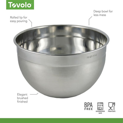 Tovolo Tazón profundo para mezclar, con sello hermético, acero inoxidable, juego de 3, 7.5 Quart, 1, 1
