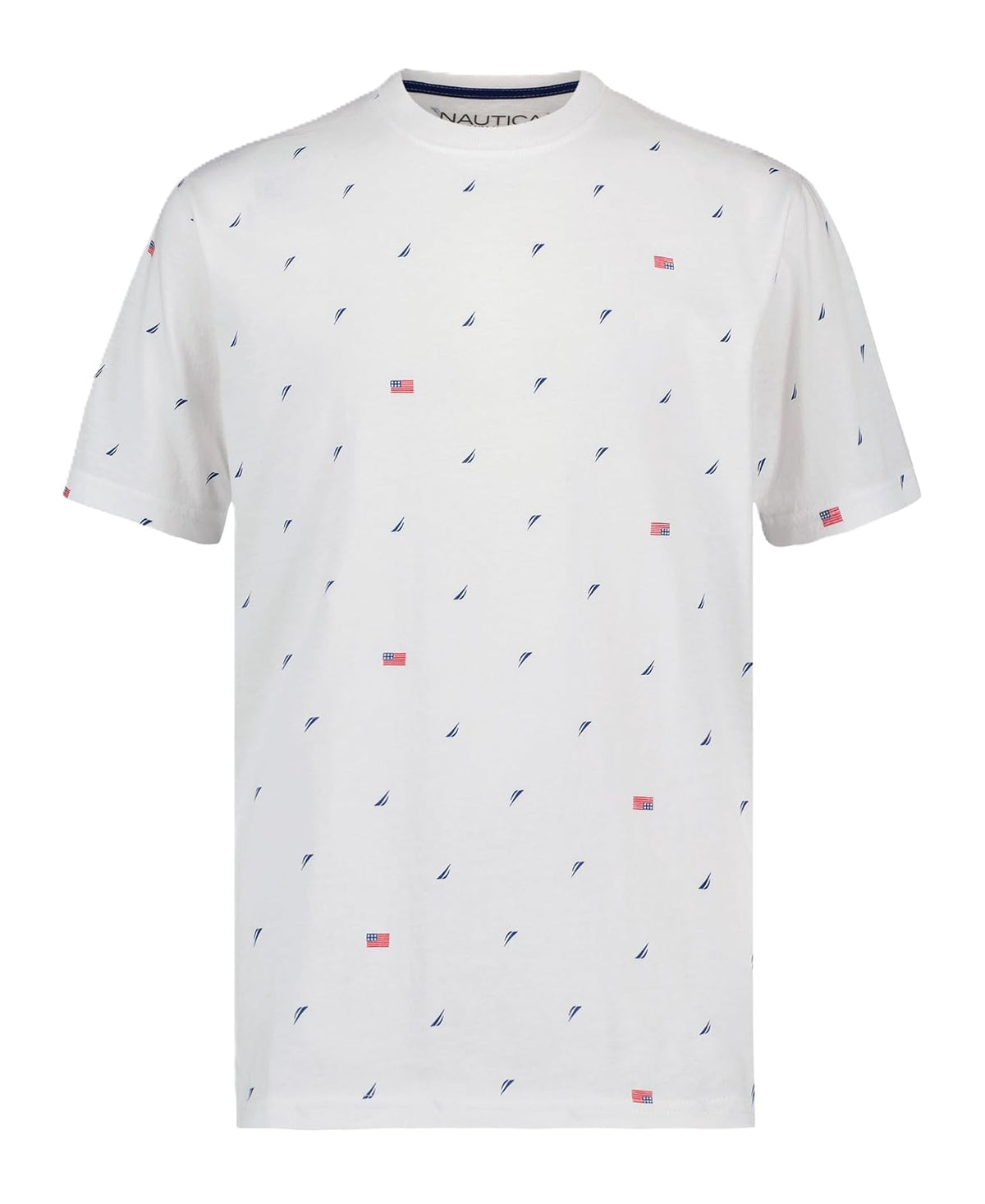 Nautica Playera de Manga Corta con Cuello Redondo para Niño - Americana Aop Bright White - 14-16