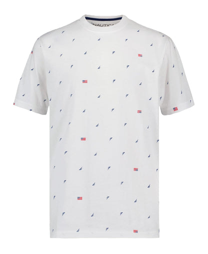 Nautica Playera de Manga Corta con Cuello Redondo para Niño - Americana Aop Bright White - 14-16