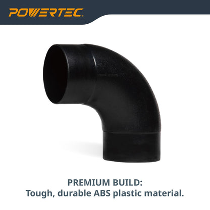 POWERTEC 70460 Conector de manguera de polvo de codo de 4 pulgadas y 90 grados y puño flexible de control de polvo de 4 pulgadas con abrazaderas de manguera de acero, acoplador de puño de goma para