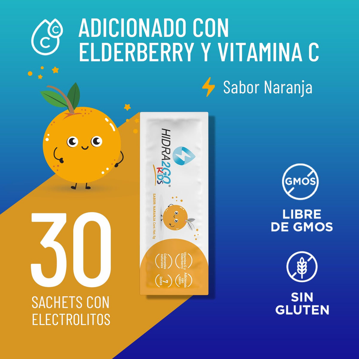 Hidra2go | Electrolitos Para Niños | Electrolitos En Sobre | Sabor Naranja | Electrolitos En Polvo Sin Azúcar | Pack 3 Cajas De 10 Sobres de 5 G | Cada Sobre Rinde 380Ml