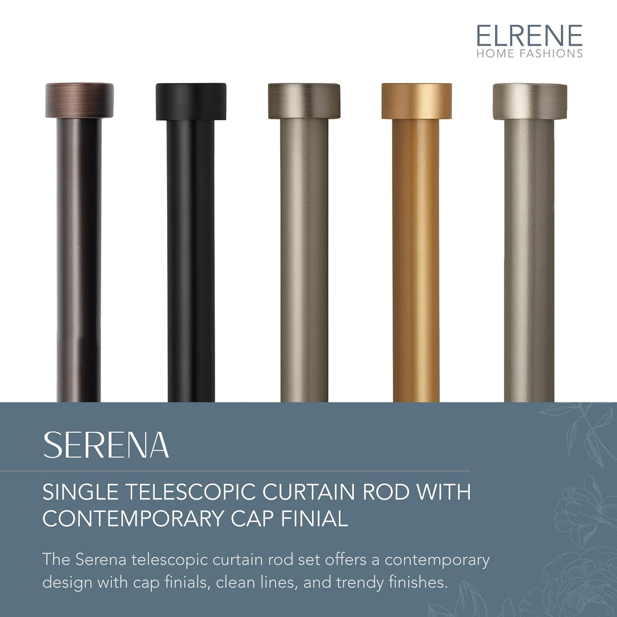Elrene Home Fashions Serena - Barra de Cortina para Ventana de 1 Pulgada con Acabado contemporáneo, Contemporáneo, Dorado Suave, 28" to 48" Adjustable Rod, 1