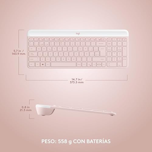 Logitech MK470 Combo Teclado y Mouse Inalámbricos para Windows, Receptor USB 2.4 GHz, 12 Teclas FN, Minimalista y Estilizado, para Windows 10,11 o Posterior, Funciona con Surface - Rosa
